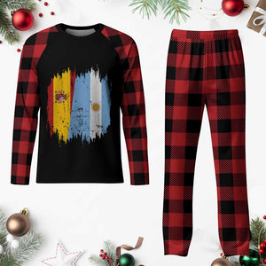 Argentina Spain Dual Heritage Flag Graphic Plaid Pajama Set Vintage Spanish Argetine Match Day Pride