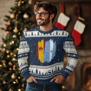 Argentina Spain Dual Heritage Flag Graphic Ugly Christmas Sweater Vintage Spanish Argetine Match Day Pride