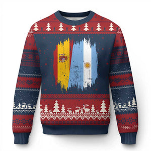 Argentina Spain Dual Heritage Flag Graphic Ugly Christmas Sweater Vintage Spanish Argetine Match Day Pride