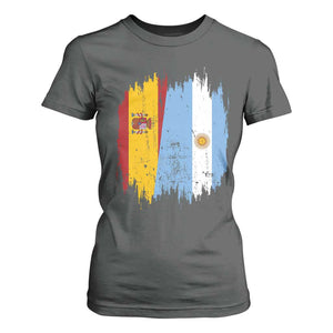 Argentina Spain Dual Heritage Flag Graphic T Shirt For Women Vintage Spanish Argetine Match Day Pride