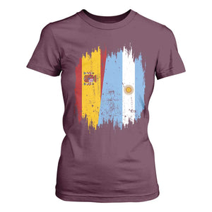Argentina Spain Dual Heritage Flag Graphic T Shirt For Women Vintage Spanish Argetine Match Day Pride