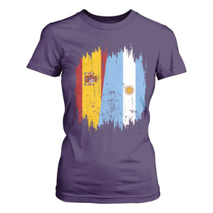 Argentina Spain Dual Heritage Flag Graphic T Shirt For Women Vintage Spanish Argetine Match Day Pride