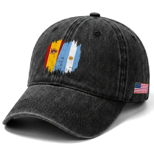 Argentina Spain Dual Heritage Flag Graphic Washed Cotton Baseball Cap Vintage Spanish Argetine Match Day Pride