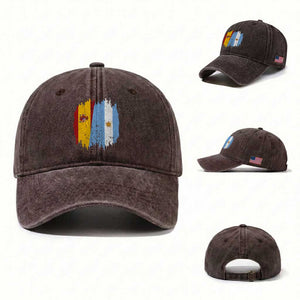 Argentina Spain Dual Heritage Flag Graphic Washed Cotton Baseball Cap Vintage Spanish Argetine Match Day Pride