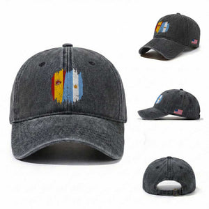 Argentina Spain Dual Heritage Flag Graphic Washed Cotton Baseball Cap Vintage Spanish Argetine Match Day Pride