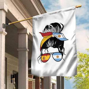 Argentina Spain Flag Messy Bun Girl Graphic Garden Flag Cool Latina Argentine Spanish Pride Match Day