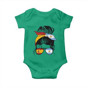 Argentina Spain Flag Messy Bun Girl Graphic Baby Onesie Cool Latina Argentine Spanish Pride Match Day