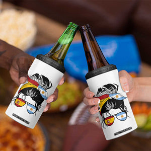 Argentina Spain Flag Messy Bun Girl Graphic 4 in 1 Can Cooler Tumbler Cool Latina Argentine Spanish Pride Match Day