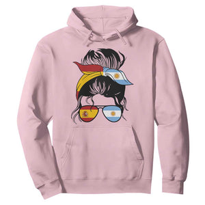 Argentina Spain Flag Messy Bun Girl Graphic Hoodie Cool Latina Argentine Spanish Pride Match Day