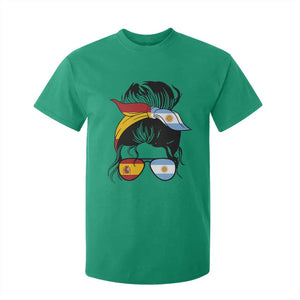 Argentina Spain Flag Messy Bun Girl Graphic T Shirt For Kid Cool Latina Argentine Spanish Pride Match Day