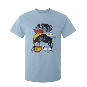 Argentina Spain Flag Messy Bun Girl Graphic T Shirt For Kid Cool Latina Argentine Spanish Pride Match Day
