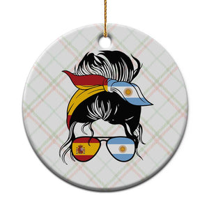 Argentina Spain Flag Messy Bun Girl Graphic Ceramic Ornament Cool Latina Argentine Spanish Pride Match Day