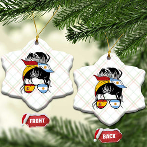 Argentina Spain Flag Messy Bun Girl Graphic Ceramic Ornament Cool Latina Argentine Spanish Pride Match Day