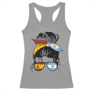 Argentina Spain Flag Messy Bun Girl Graphic Racerback Tank Top Cool Latina Argentine Spanish Pride Match Day