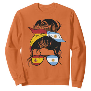Argentina Spain Flag Messy Bun Girl Graphic Sweatshirt Cool Latina Argentine Spanish Pride Match Day