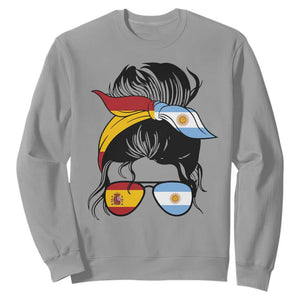 Argentina Spain Flag Messy Bun Girl Graphic Sweatshirt Cool Latina Argentine Spanish Pride Match Day