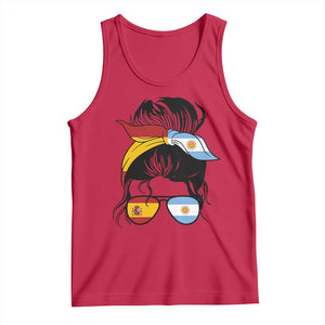 Argentina Spain Flag Messy Bun Girl Graphic Tank Top Cool Latina Argentine Spanish Pride Match Day