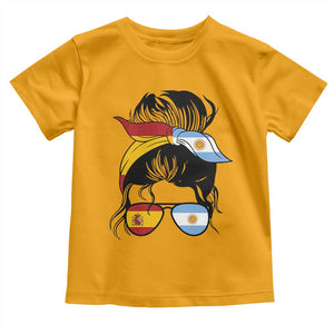 Argentina Spain Flag Messy Bun Girl Graphic Toddler T Shirt Cool Latina Argentine Spanish Pride Match Day