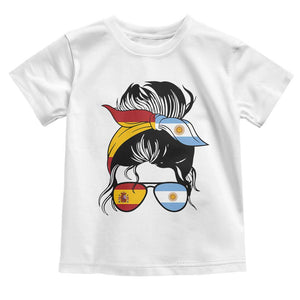 Argentina Spain Flag Messy Bun Girl Graphic Toddler T Shirt Cool Latina Argentine Spanish Pride Match Day