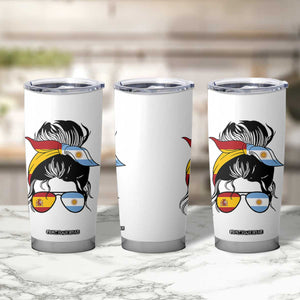 Argentina Spain Flag Messy Bun Girl Graphic Tumbler Cup Cool Latina Argentine Spanish Pride Match Day