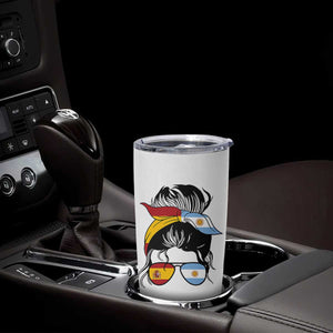 Argentina Spain Flag Messy Bun Girl Graphic Tumbler Cup Cool Latina Argentine Spanish Pride Match Day