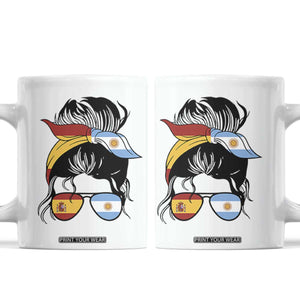 Argentina Spain Flag Messy Bun Girl Graphic Coffee Mug Cool Latina Argentine Spanish Pride Match Day