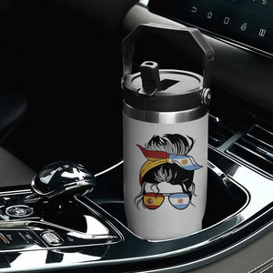 Argentina Spain Flag Messy Bun Girl Graphic Flip Straw Tumbler Cool Latina Argentine Spanish Pride Match Day