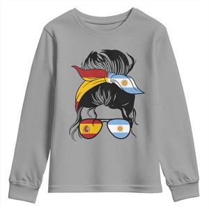 Argentina Spain Flag Messy Bun Girl Graphic Youth Sweatshirt Cool Latina Argentine Spanish Pride Match Day