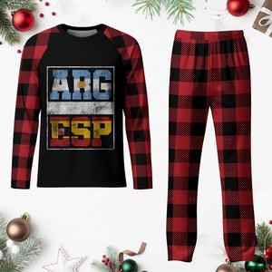 Retro ARG ESP Argentina Espana Flag Typography Graphic Plaid Pajama Set Country Code Vintage Argentine Spainish Pride