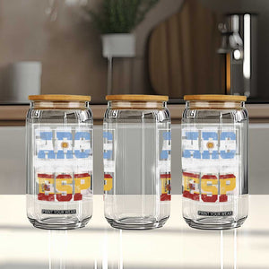 Retro ARG ESP Argentina Espana Flag Typography Graphic Glass Can Country Code Vintage Argentine Spainish Pride