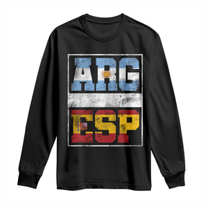Retro ARG ESP Argentina Espana Flag Typography Graphic Long Sleeve Shirt Country Code Vintage Argentine Spainish Pride