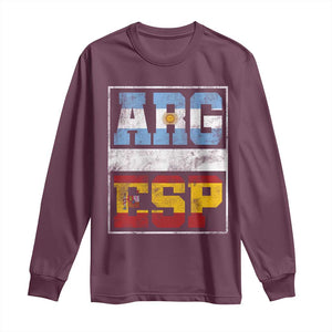 Retro ARG ESP Argentina Espana Flag Typography Graphic Long Sleeve Shirt Country Code Vintage Argentine Spainish Pride