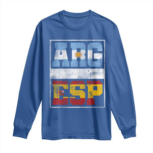 Retro ARG ESP Argentina Espana Flag Typography Graphic Long Sleeve Shirt Country Code Vintage Argentine Spainish Pride