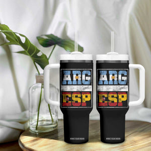 Retro ARG ESP Argentina Espana Flag Typography Graphic Tumbler With Handle Country Code Vintage Argentine Spainish Pride