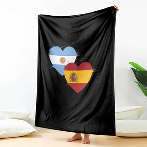 Argentina Spain Flag Two Hearts Graphic Throw Blanket Dual Argentine Spanish Heritage Love Pride