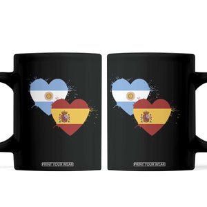 Argentina Spain Flag Two Hearts Graphic Coffee Mug Dual Argentine Spanish Heritage Love Pride