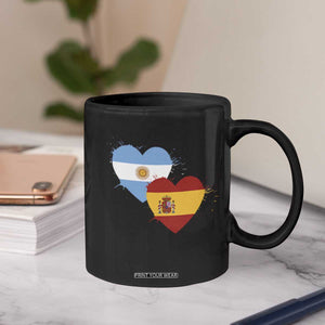 Argentina Spain Flag Two Hearts Graphic Coffee Mug Dual Argentine Spanish Heritage Love Pride