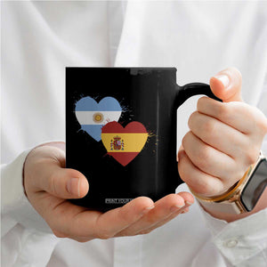 Argentina Spain Flag Two Hearts Graphic Coffee Mug Dual Argentine Spanish Heritage Love Pride