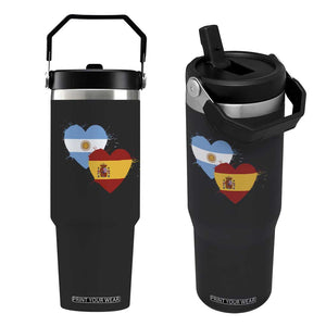 Argentina Spain Flag Two Hearts Graphic Flip Straw Tumbler Dual Argentine Spanish Heritage Love Pride