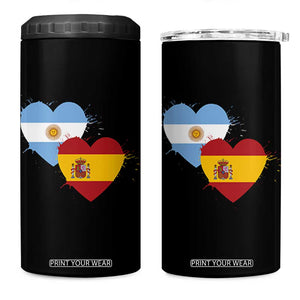 Argentina Spain Flag Two Hearts Graphic 4 in 1 Can Cooler Tumbler Dual Argentine Spanish Heritage Love Pride