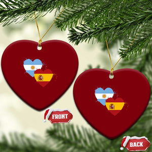 Argentina Spain Flag Two Hearts Graphic Ceramic Ornament Dual Argentine Spanish Heritage Love Pride