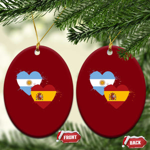 Argentina Spain Flag Two Hearts Graphic Ceramic Ornament Dual Argentine Spanish Heritage Love Pride