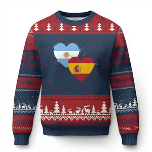 Argentina Spain Flag Two Hearts Graphic Ugly Christmas Sweater Dual Argentine Spanish Heritage Love Pride