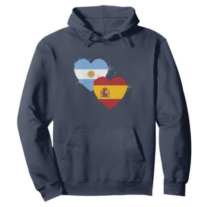 Argentina Spain Flag Two Hearts Graphic Hoodie Dual Argentine Spanish Heritage Love Pride