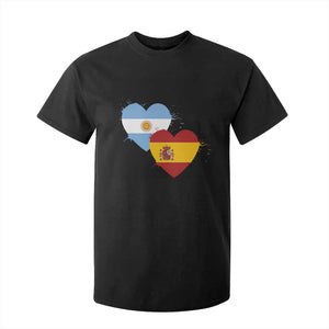 Argentina Spain Flag Two Hearts Graphic T Shirt For Kid Dual Argentine Spanish Heritage Love Pride