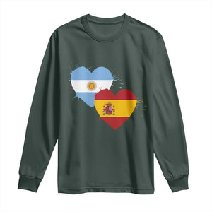 Argentina Spain Flag Two Hearts Graphic Long Sleeve Shirt Dual Argentine Spanish Heritage Love Pride