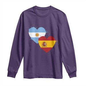 Argentina Spain Flag Two Hearts Graphic Long Sleeve Shirt Dual Argentine Spanish Heritage Love Pride