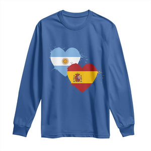 Argentina Spain Flag Two Hearts Graphic Long Sleeve Shirt Dual Argentine Spanish Heritage Love Pride