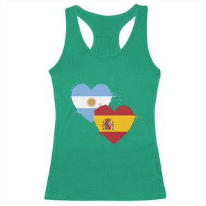 Argentina Spain Flag Two Hearts Graphic Racerback Tank Top Dual Argentine Spanish Heritage Love Pride