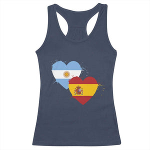 Argentina Spain Flag Two Hearts Graphic Racerback Tank Top Dual Argentine Spanish Heritage Love Pride